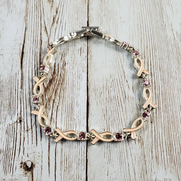 Bracelet Avon Breast Cancer Awareness Ribbon with Pink Rhinestones 7” - Picture 3 of 5